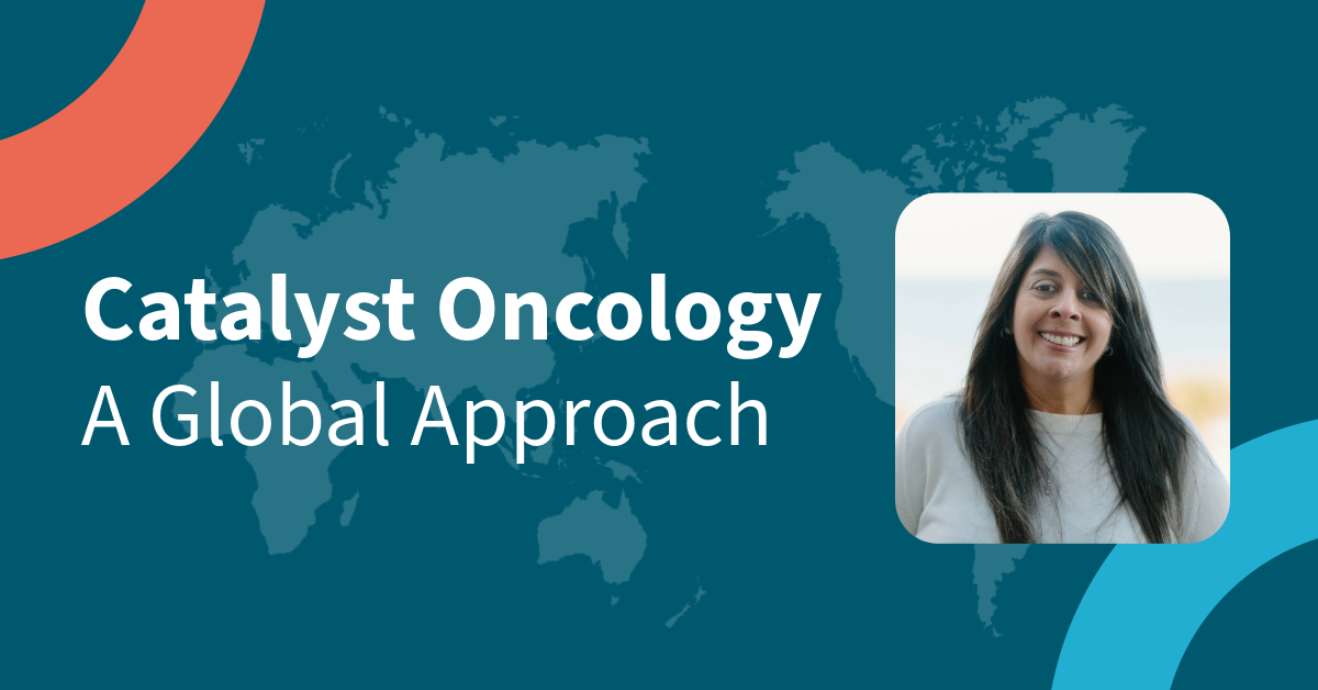 Catalyst Oncology: A Global Approach graphic with Keya Watkins headshot